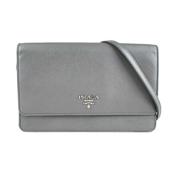 PRADA Gray Leather Shoulder Bag